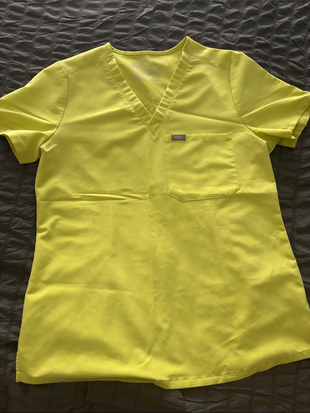 Figs Neon Yellow/Green V-Neck Short Sleeve Scrub Top
